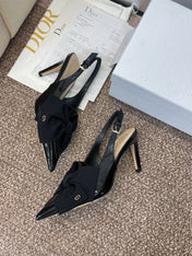 DIOR 25S SLINGBACK PUMP 80MM IN BLACK PATENT CALFSKIN AND GROSGRAIN