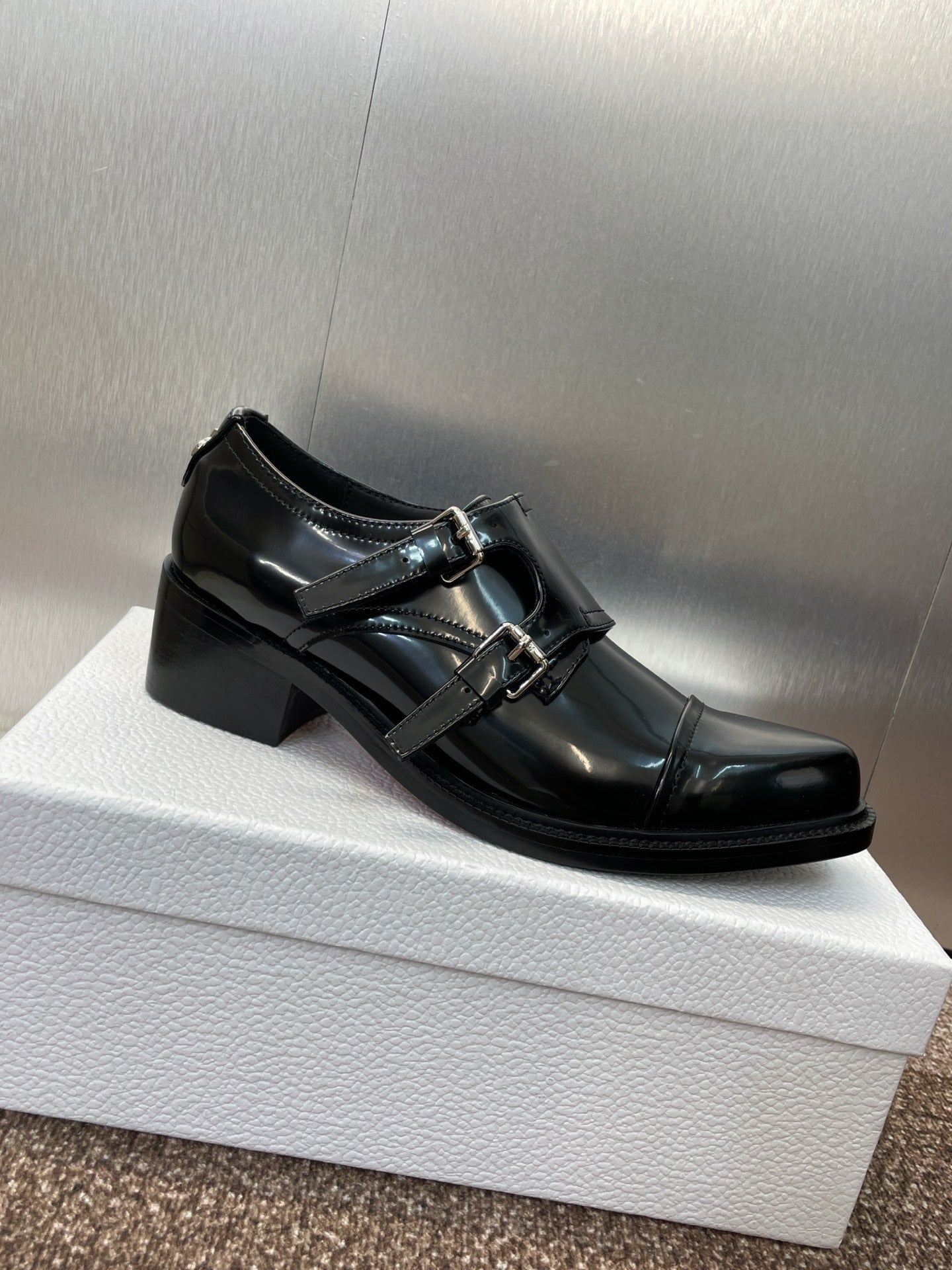 DIOR 25S D-IVIERA SERIES LOW-CUT DEEP VAMP LOAFERS 35MM IN BLACK GLOSSY CALFSKIN