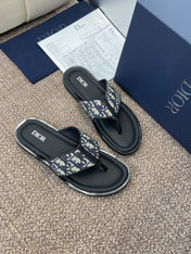 DIOR 25S ALIAS THONG SANDAL IN BEIGE BLACK CALFSKIN AND CANVAS