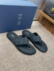 DIOR 25S ALIAS THONG SANDAL IN NAVY BLACK CALFSKIN AND CANVAS