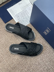 DIOR 25S ALIAS CROSS-STRAP SLIDES IN BLACK CALFSKIN