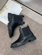 DIOR 25S D-QUEST CHELSEA ANKLE BOOTS 25MM IN BLACK CALFSKIN AND CANVAS