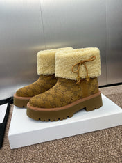 CELINE 26S ANKLE BOOTS 45 MM IN BROWN SUEDE AND BEIGE WOOL