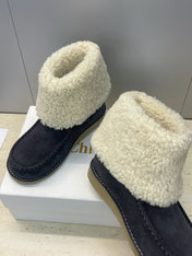 CHLOÉ 26S SHEARLING BOOTS IN CHARCOAL GREY SUEDE