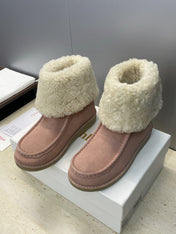 CHLOÉ 26S SHEARLING BOOTS IN LIGHT PINK SUEDE