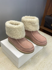 CHLOÉ 26S SHEARLING BOOTS IN LIGHT PINK SUEDE