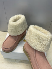 CHLOÉ 26S SHEARLING BOOTS IN LIGHT PINK SUEDE