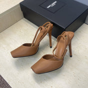 YSL 26S HEELED SANDALS 95 MM IN BROWN CALFSKIN