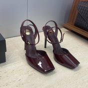 YSL 26S HEELED SANDALS 95 MM IN DARK RED CALFSKIN