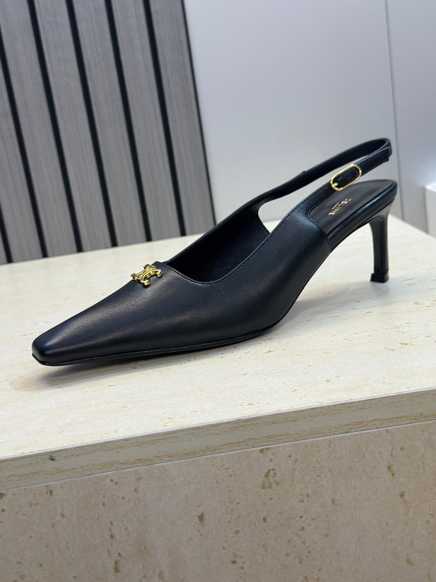 CELINE 26S SLINGBACK HEELS 65 MM IN BLACK CALFSKIN