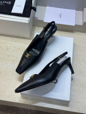 CELINE 26S SLINGBACK HEELS 65 MM IN BLACK CALFSKIN