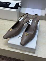 CELINE 26S SLINGBACK HEELS 65 MM IN BEIGE GREY CALFSKIN
