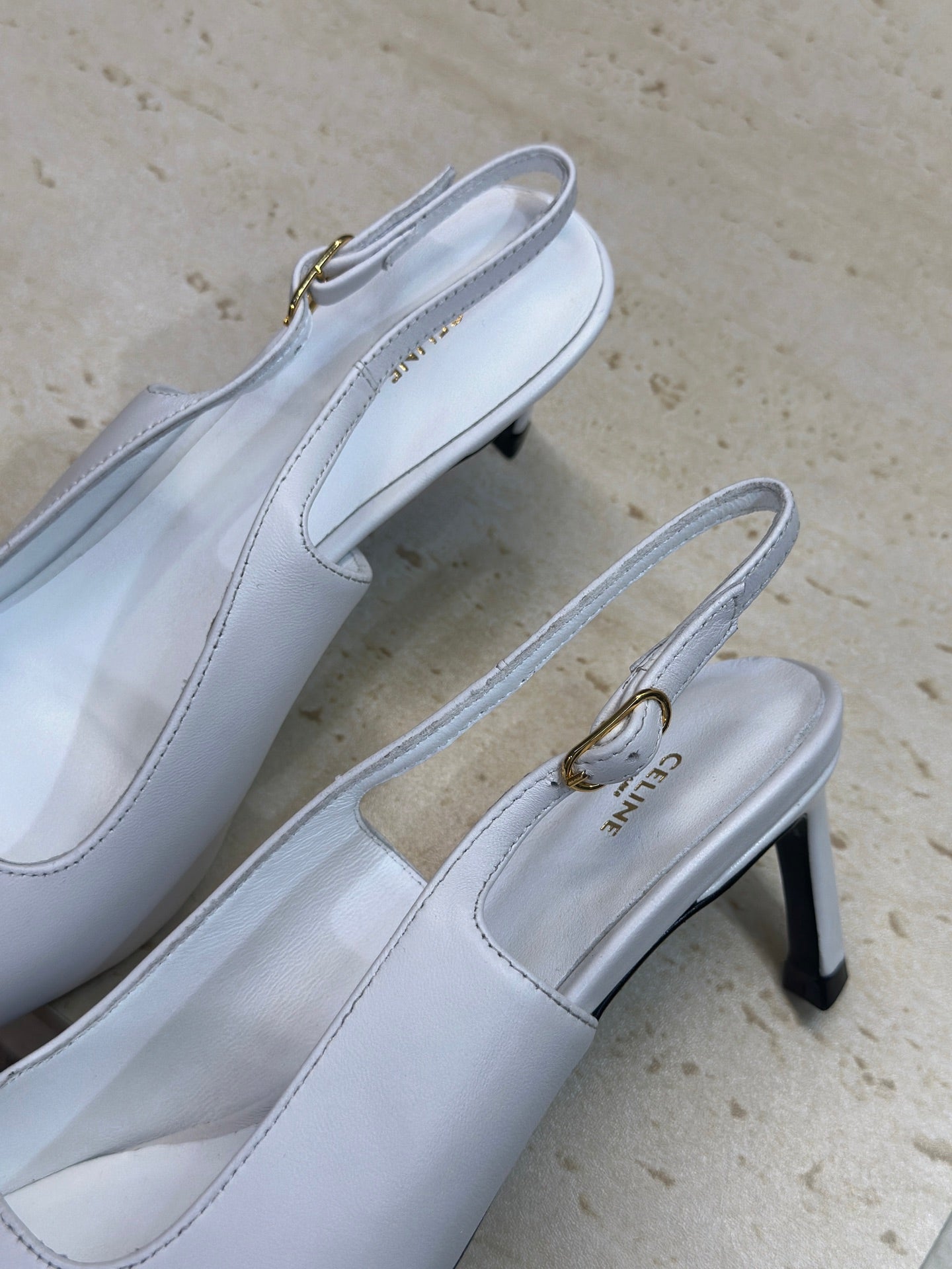 CELINE 26S SLINGBACK HEELS 65 MM IN WHITE CALFSKIN