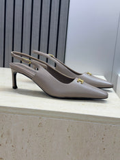 CELINE 26S SLINGBACK HEELS 65 MM IN BEIGE GREY CALFSKIN