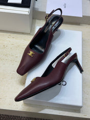 CELINE 26S SLINGBACK HEELS 65 MM IN DARK RED CALFSKIN
