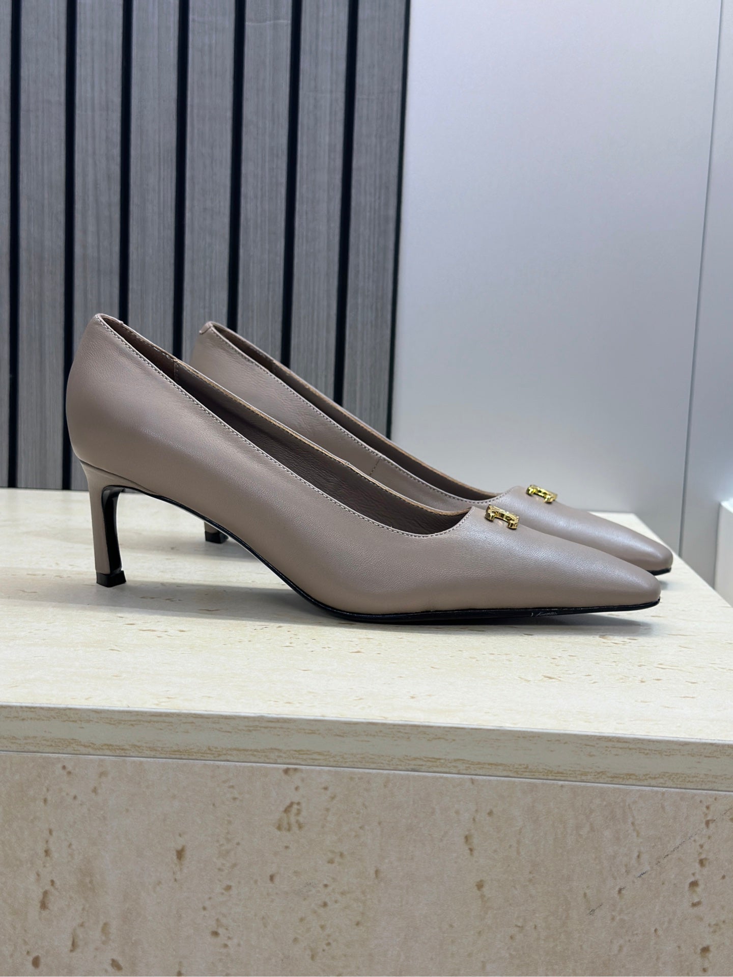 CELINE 26S HIGH HEELS 65 MM IN BEIGE GREY CALFSKIN
