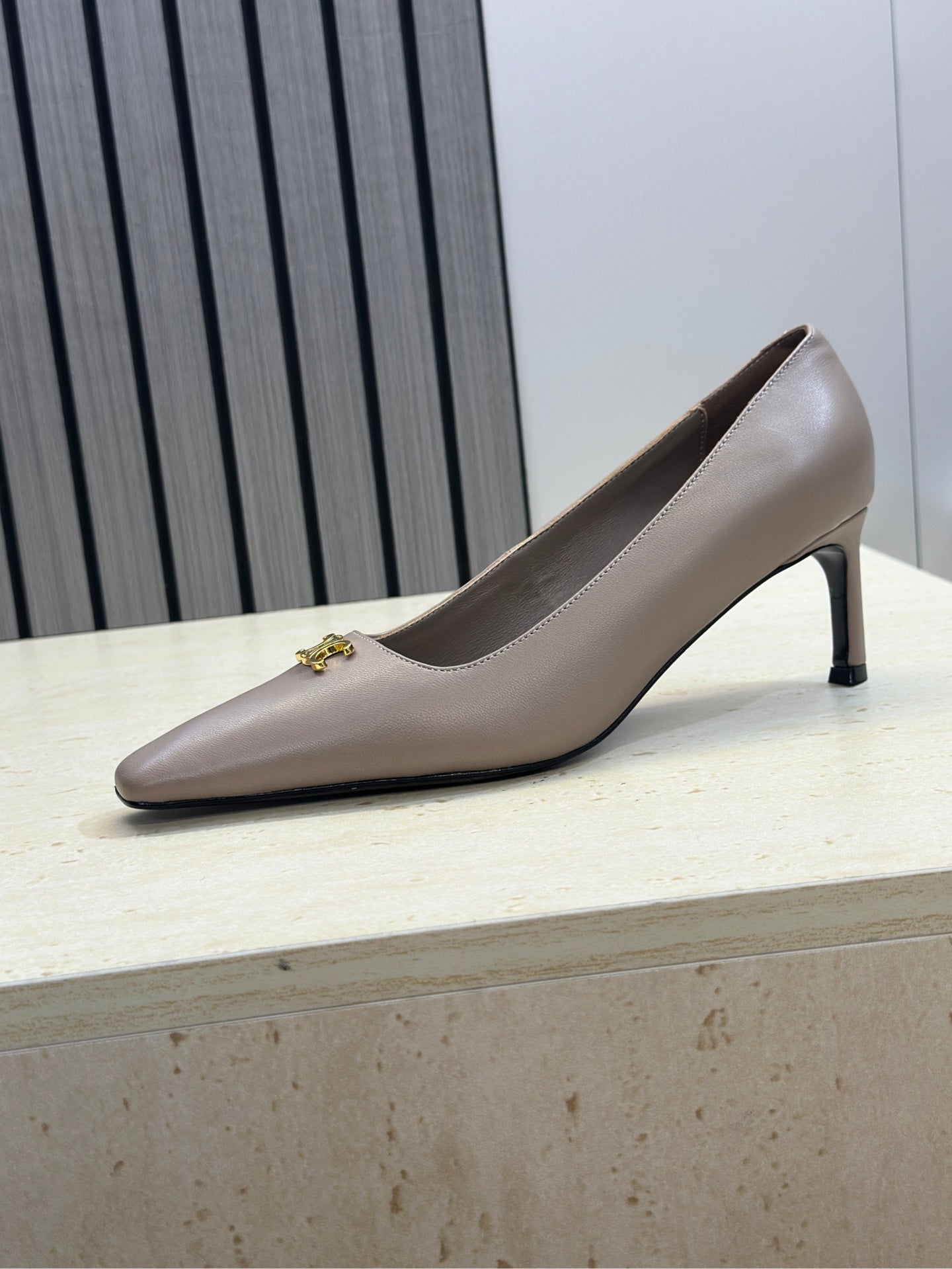 CELINE 26S HIGH HEELS 65 MM IN BEIGE GREY CALFSKIN