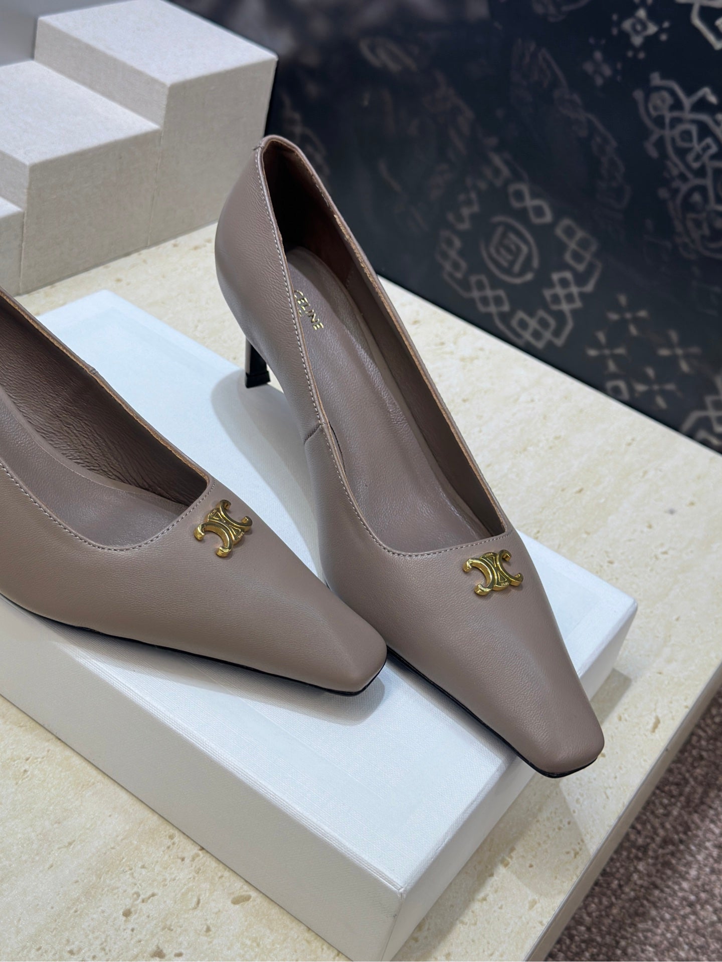 CELINE 26S HIGH HEELS 65 MM IN BEIGE GREY CALFSKIN