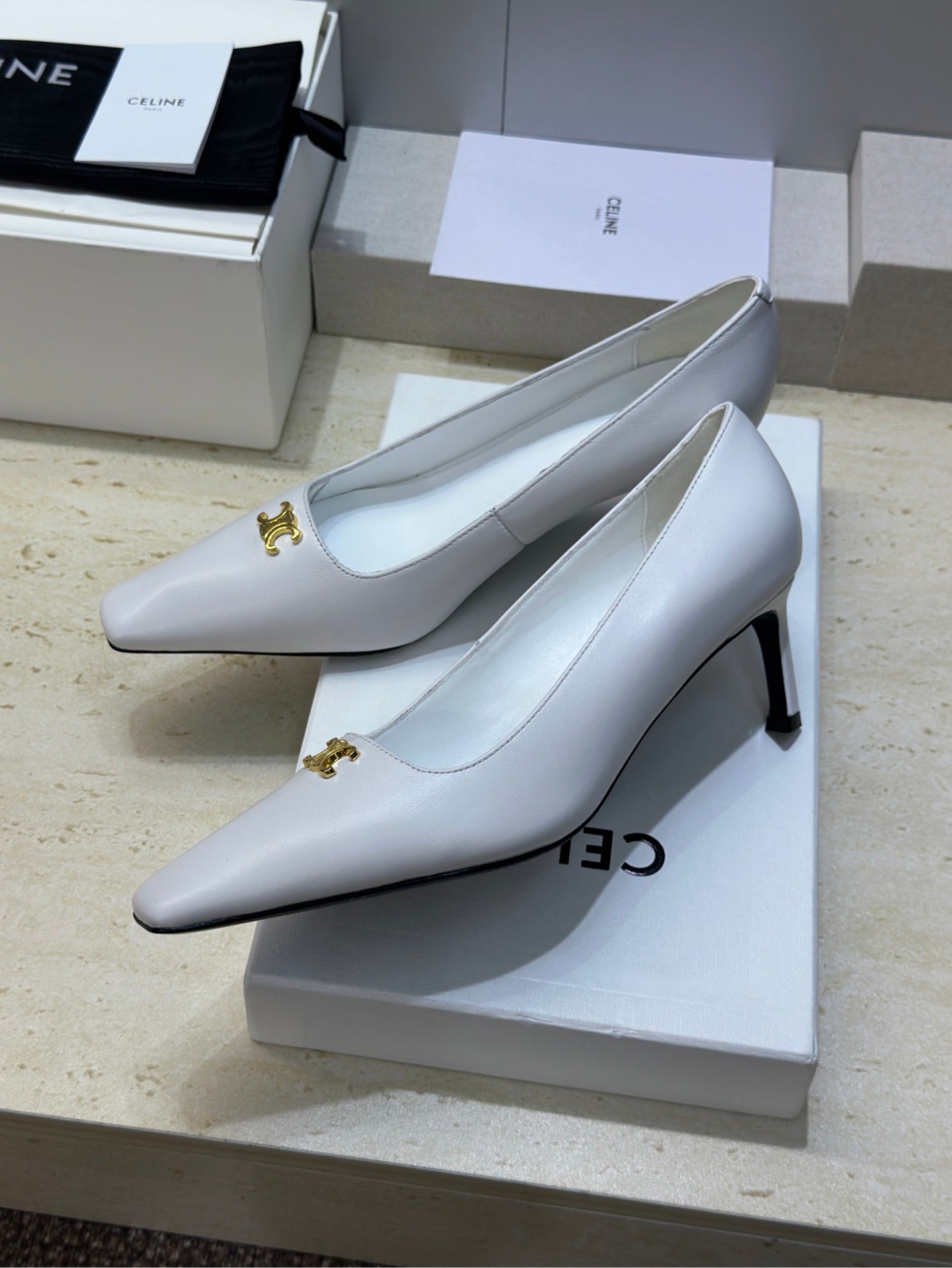 CELINE 26S HIGH HEELS 65 MM IN WHITE CALFSKIN