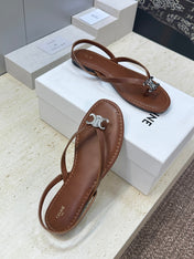 CELINE 26S THONG SANDALS IN BROWN CALFSKIN