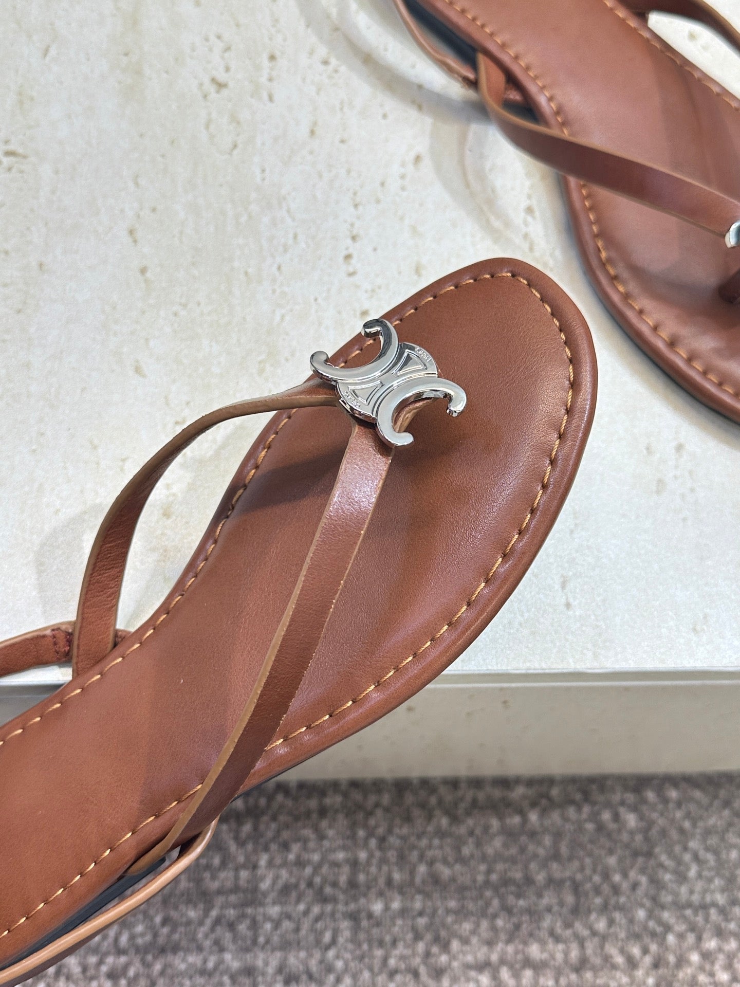 CELINE 26S THONG SANDALS IN BROWN CALFSKIN