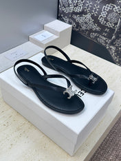 CELINE 26S THONG SANDALS IN BLACK CALFSKIN