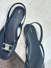CELINE 26S THONG SANDALS IN BLACK CALFSKIN