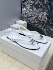 CELINE 26S THONG SANDALS IN WHITE CALFSKIN