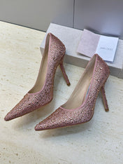 JIMMY CHOO 26S HIGH HEELS 95 MM IN PINK ROSE GOLD CRYSTAL-EMBELLISHED
