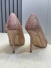 JIMMY CHOO 26S HIGH HEELS 95 MM IN PINK ROSE GOLD CRYSTAL-EMBELLISHED