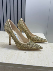 JIMMY CHOO 26S HIGH HEELS 95 MM IN GOLD CRYSTAL-EMBELLISHED