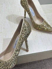JIMMY CHOO 26S HIGH HEELS 95 MM IN GOLD CRYSTAL-EMBELLISHED