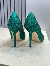 JIMMY CHOO 26S HIGH HEELS 95 MM IN GREEN CRYSTAL-EMBELLISHED