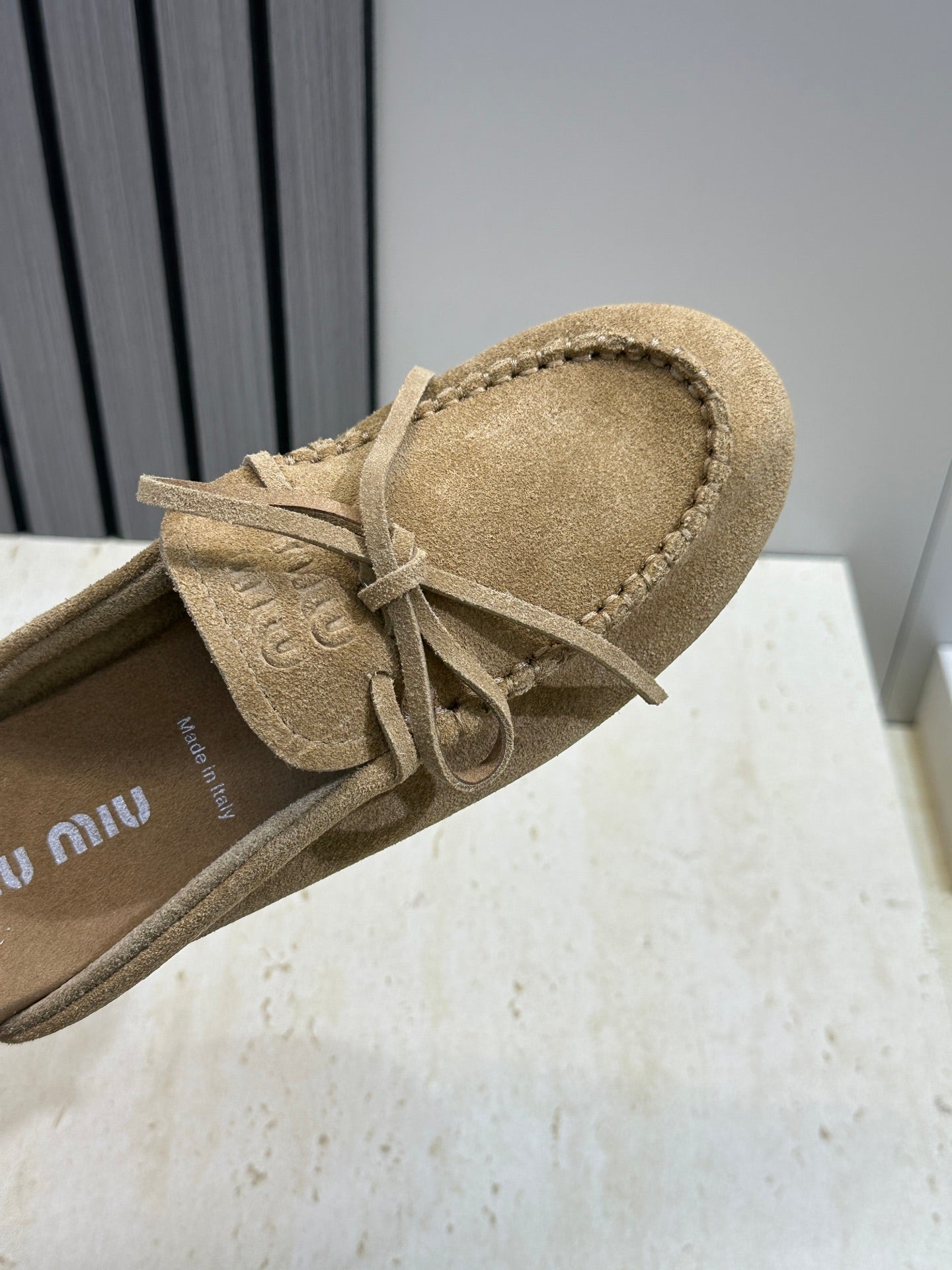 MIUMIU 26S SNEAKER MULES IN OLIVE BROWN SUEDE WITH BOW