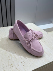 MIUMIU 26S LOAFERS IN LIGHT PURPLE SUEDE WITH BOW