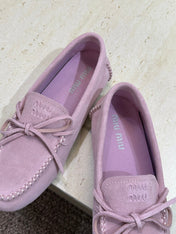 MIUMIU 26S LOAFERS IN LIGHT PURPLE SUEDE WITH BOW