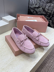 MIUMIU 26S LOAFERS IN LIGHT PURPLE SUEDE WITH BOW