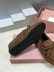 MIUMIU 26S LOAFERS IN DARK BROWN SUEDE WITH BOW