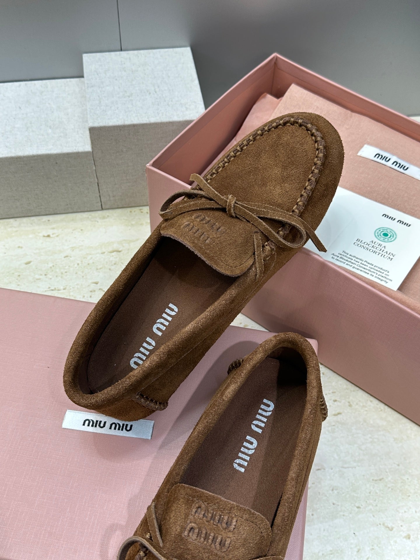 MIUMIU 26S LOAFERS IN DARK BROWN SUEDE WITH BOW