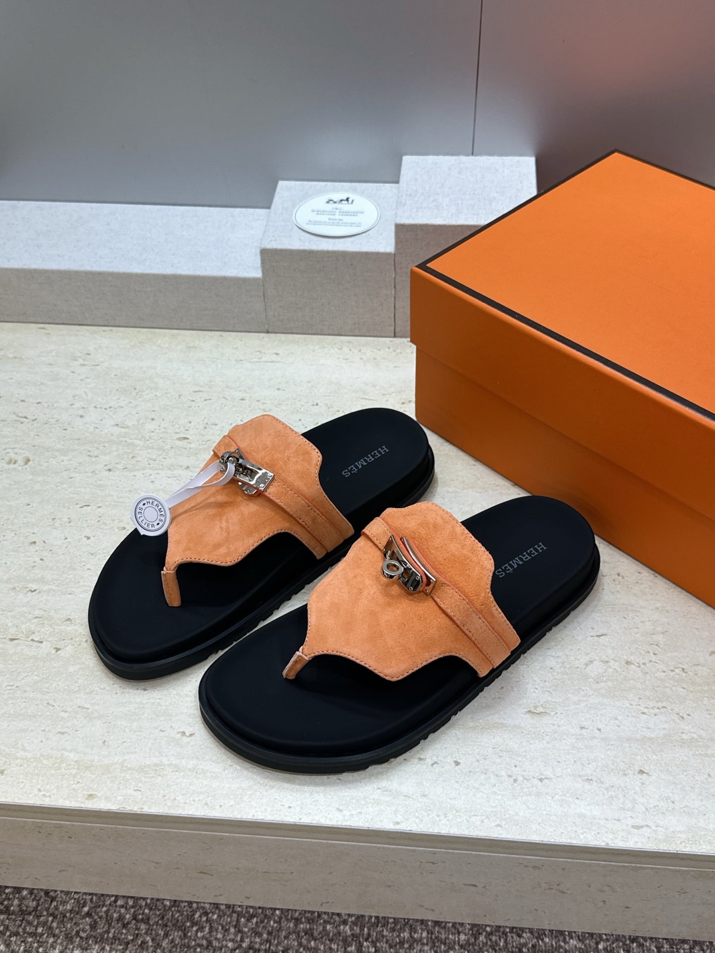 HM 26S EMPIRE SANDAL IN PEACH ORANGE SUEDE SILVER HARDWARE