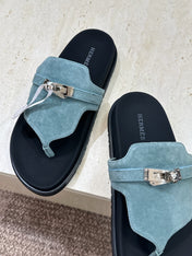 HM 26S EMPIRE SANDAL IN DUSTY SKY BLUE SUEDE SILVER HARDWARE