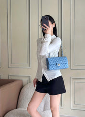 CHANEL 25S CLASSIC FLAP BAG 25 CM IN LIGHT BLUE LAMBSKIN WITH GOLD HARDWARE