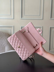 CHANEL 25S CLASSIC FLAP BAG 25 CM IN LIGHT PINK LAMBSKIN WITH GOLD HARDWARE