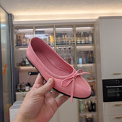 RHINESTONE BALLET FLATS WITH BOW IN SEA PINK WAX-OIL SHEEPSKIN