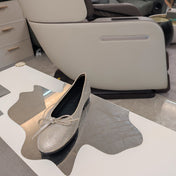 RHINESTONE BALLET FLATS WITH BOW IN BEIGE SHEEPSKIN