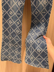 CC Diamond Double C Print Flared Jeans Blue Cotton