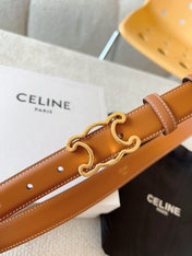 CELINE 25S TRIOMPHE BELT 25MM IN CARAMEL CALFSKIN GOLD HARDWARE 585789