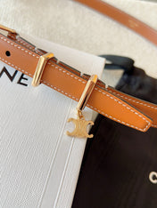 CELINE 25S BELT 18MM IN CARAMEL ELEGANT CHARM TAURILLON GOLD HARDWARE 585791