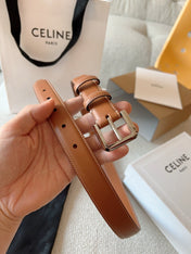 CELINE 25S BELT 25MM IN BROWN CALFSKIN SILVER HARDWARE 561793