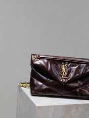 YSL 25S LOULOU PUFFER MEDIUM 29 IN DARK BURGUNDY CALFSKIN